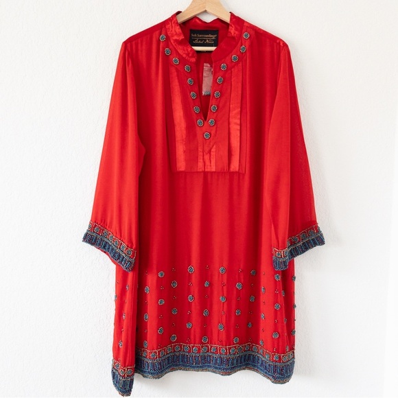 Soft Surroundings Label Noir Red Beaded Tunic Dress Size XL - Picture 9 of 13